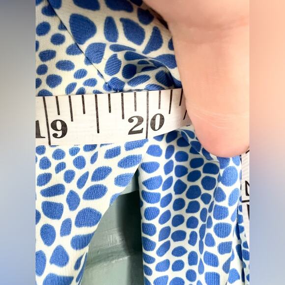 J. McLaughlin Catalina Cloth Blythe Dress faux wrap blue cream long sleeve large - Picture 7 of 7